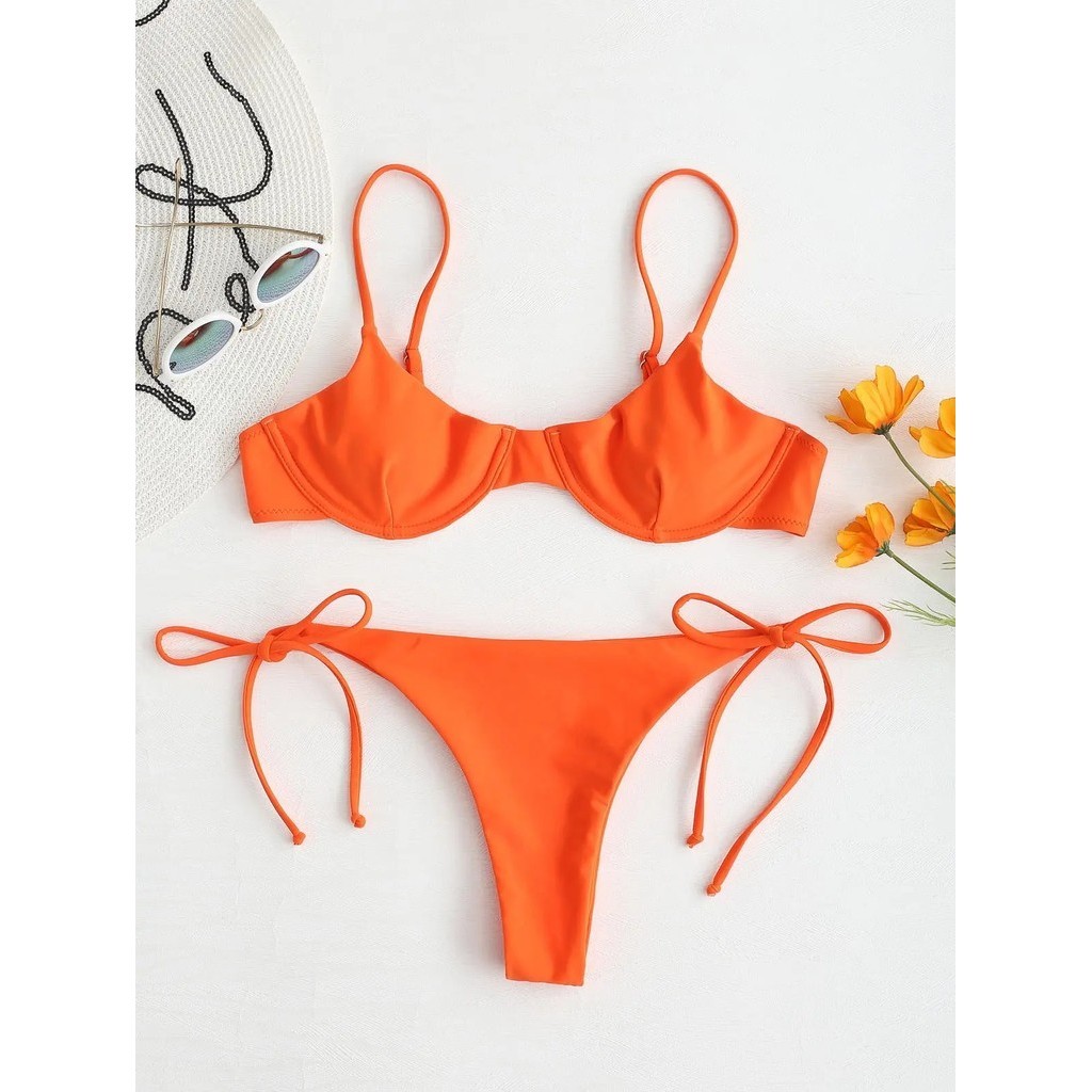 Jual Preorder Sexy Neon Orange V Bar Underwired Bikini Women