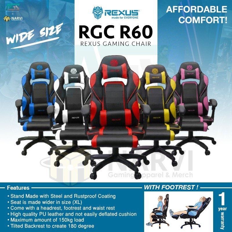 Jual Rexus Rgc R Gaming Chair With Footrest Gaming Chair Shopee