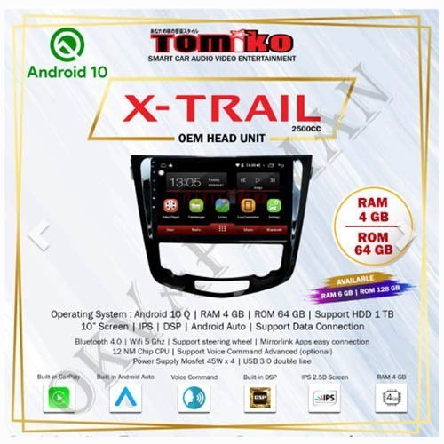 Jual Tomiko Head Unit Android Nissan Xtrail 2500 CC 4G LTE 10 Inch