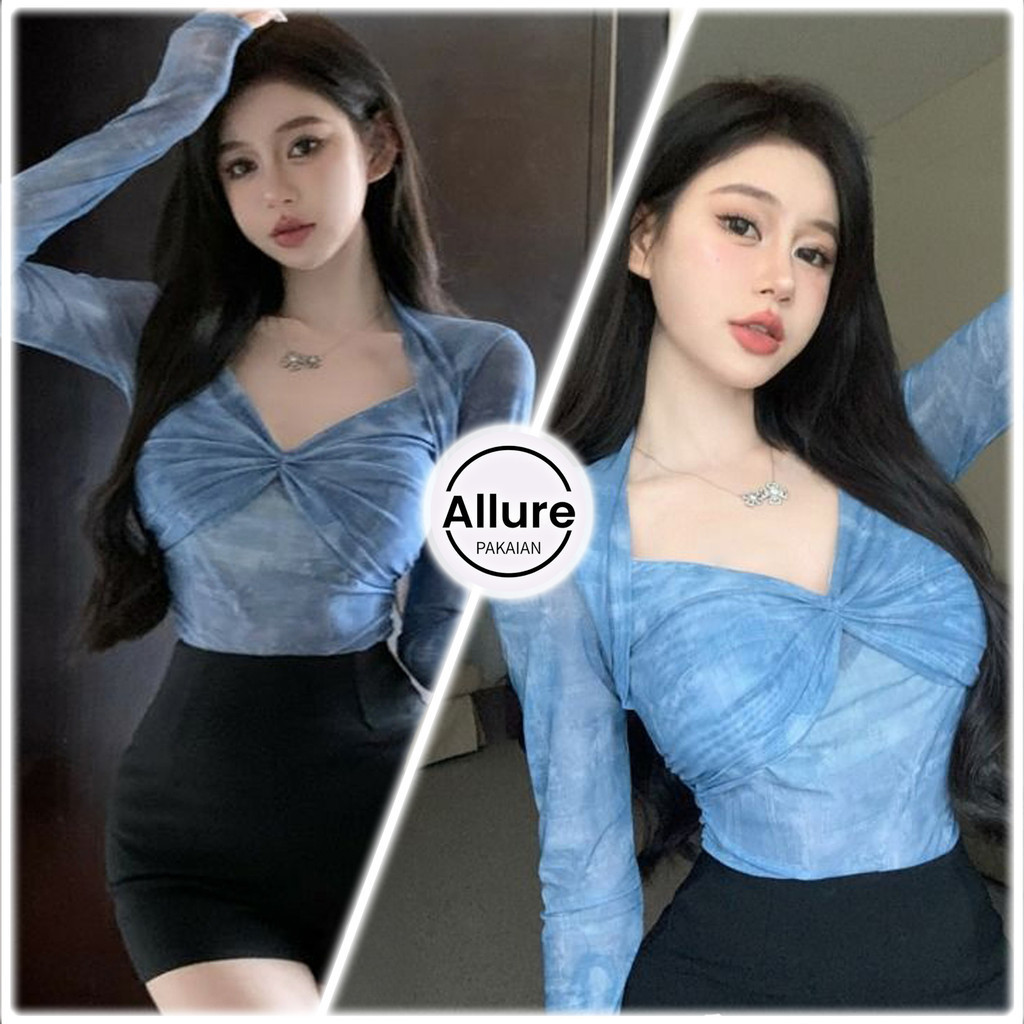 Jual ALLURE PAKAIAN Blouse Korean Style Lengan Panjang Tren Baru Motif