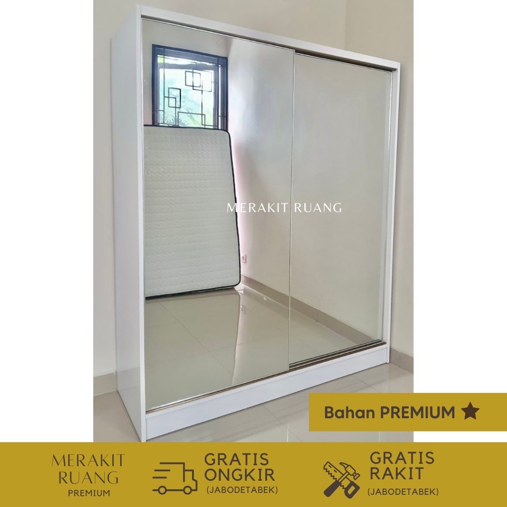 Jual Lemari Pakaian Full Cermin Sliding Pintu Premium Bahan Blockmin