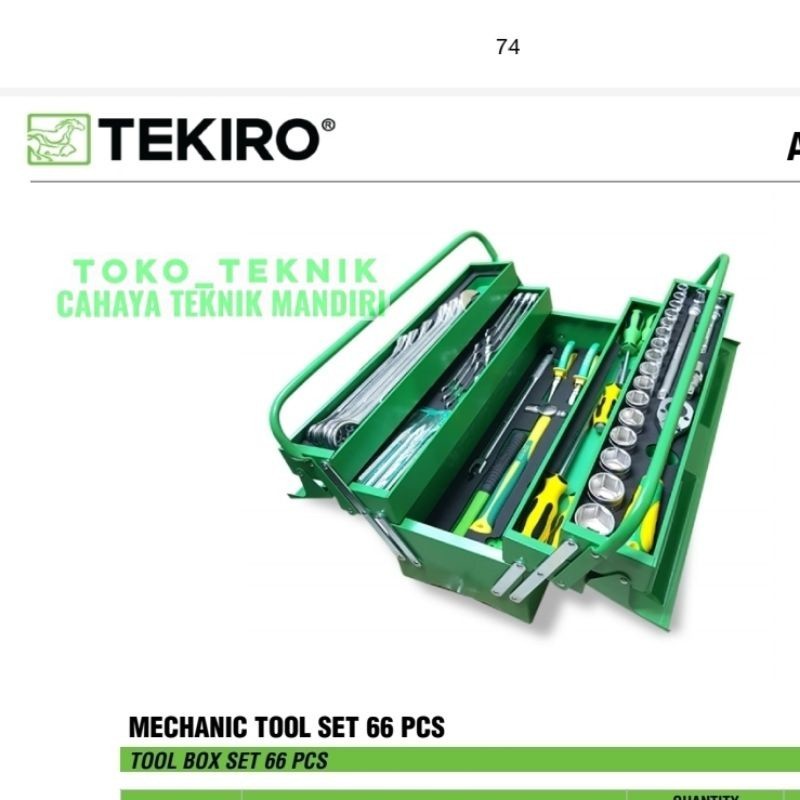 Jual Mechanic Tool Set 66 Pcs TEKIRO ST TB1651 Tool Box Set Perkakas