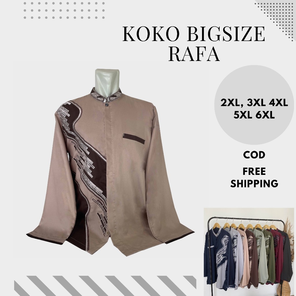 Jual Baju Koko BIG SIZE Terbaru Lengan Panjang Rafa Coklat Muda XXL