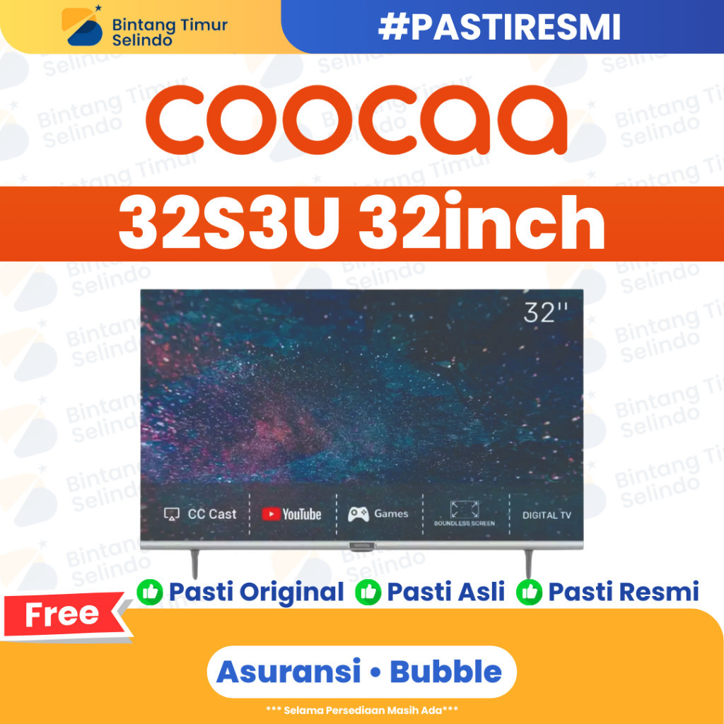 Jual COOCAA 32S3U Smart LED TV 32 Inch HD Digital DVB Bezel Less Dolby