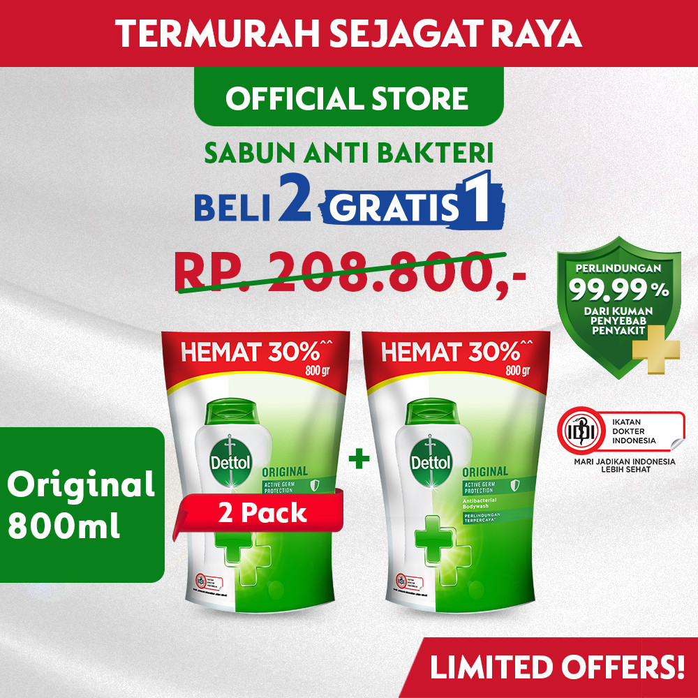 Jual Dettol Sabun Mandi Cair Anti Bakteri Original 800gr X3 Shopee