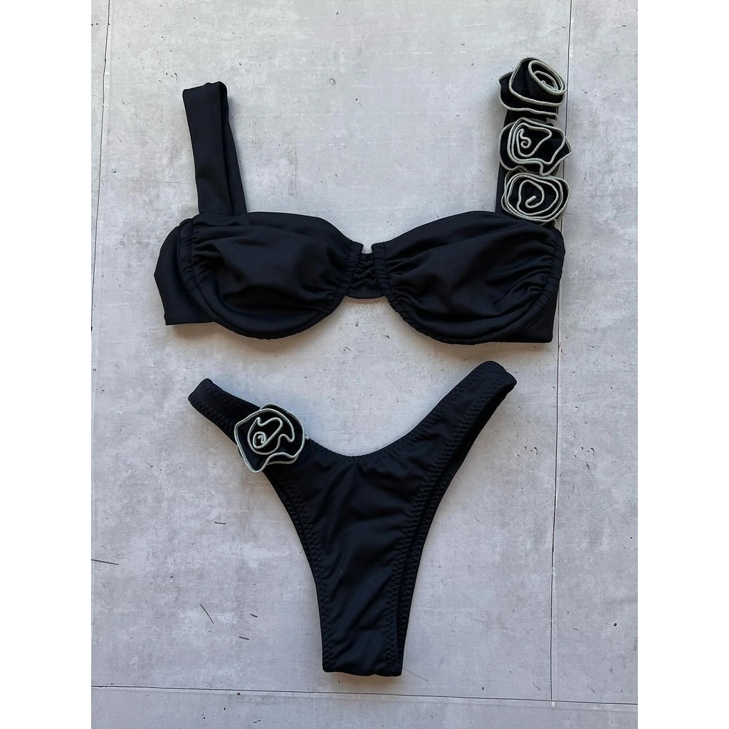 Jual Preorder Push Up Bikinis Sexy Black D Flower Designer Bikini