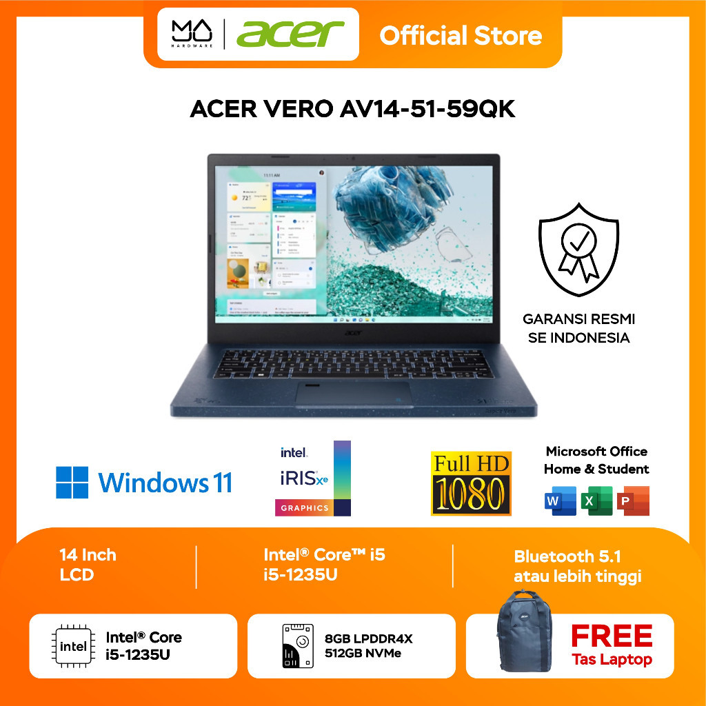 Jual LAPTOP ACER ASPIRE VERO AV14 51 59QK MARIANNA BLUE I5 1235U 8GB