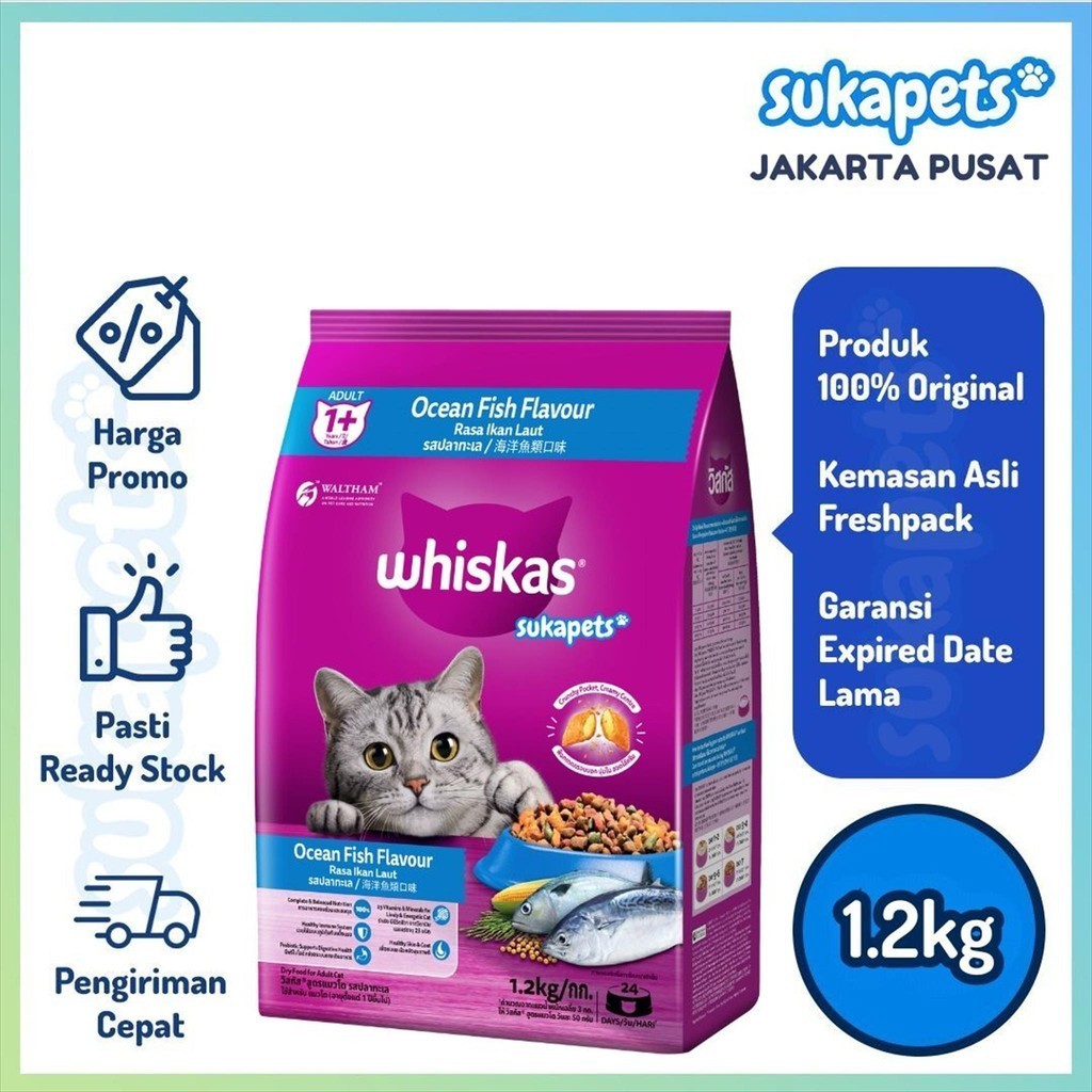 Jual Whiskas Adult Cat Ocean Fish Dry Food Makanan Kucing Kering 1 2kg