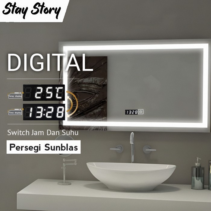 Jual Cermin Wastafel Kamar Mandi Led Touch Screen Kaca Persegi Sunblas