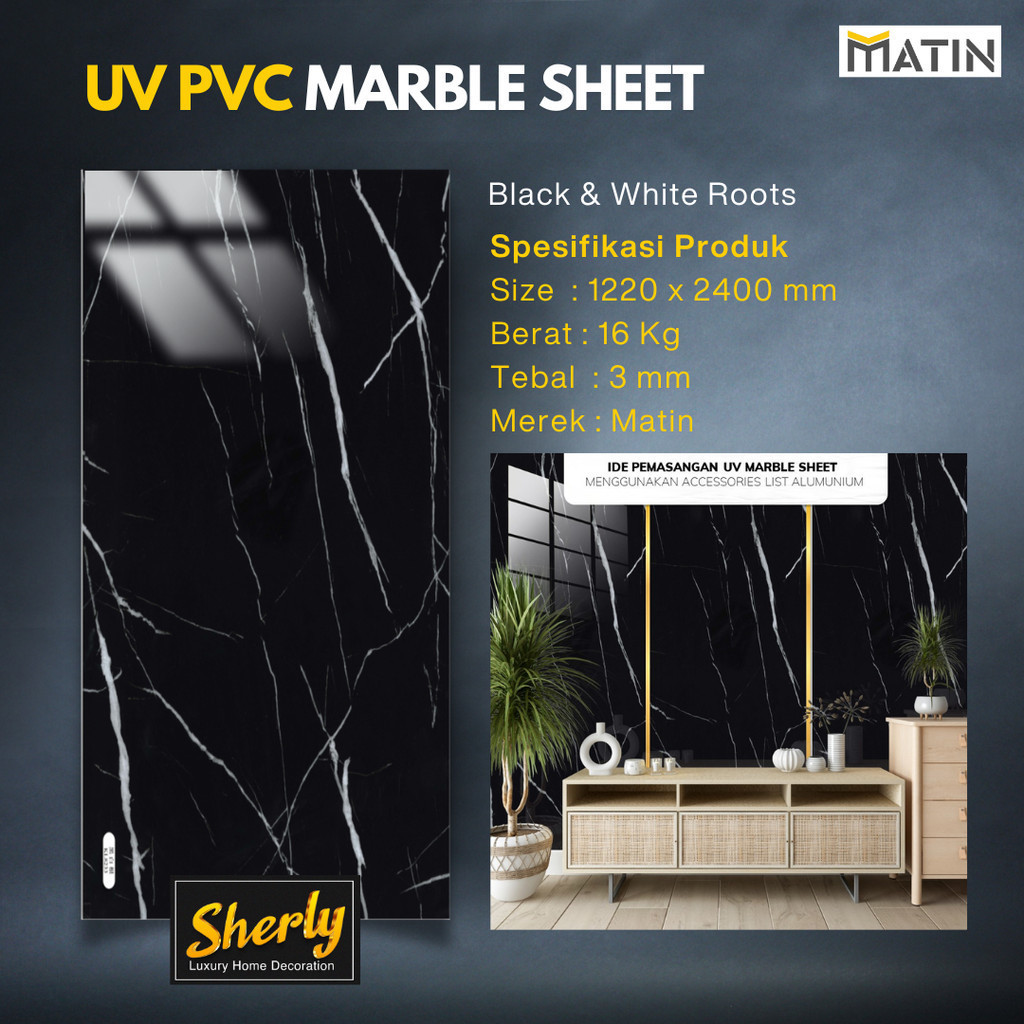 Jual Matin Marble Sheet Uv Pvc Tv Baground Warna Black White Roots