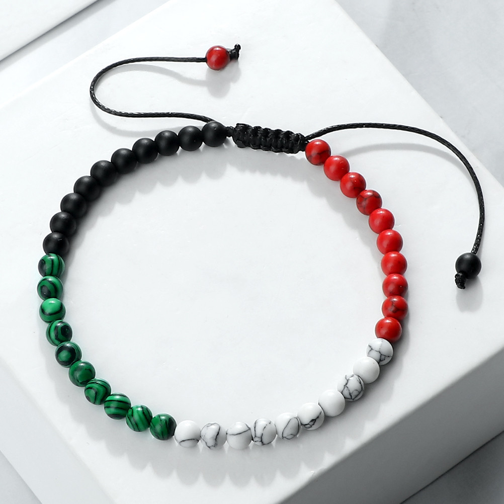 Jual Adjustable 4mm Beads Palestine Flag Bracelet Natural Stone