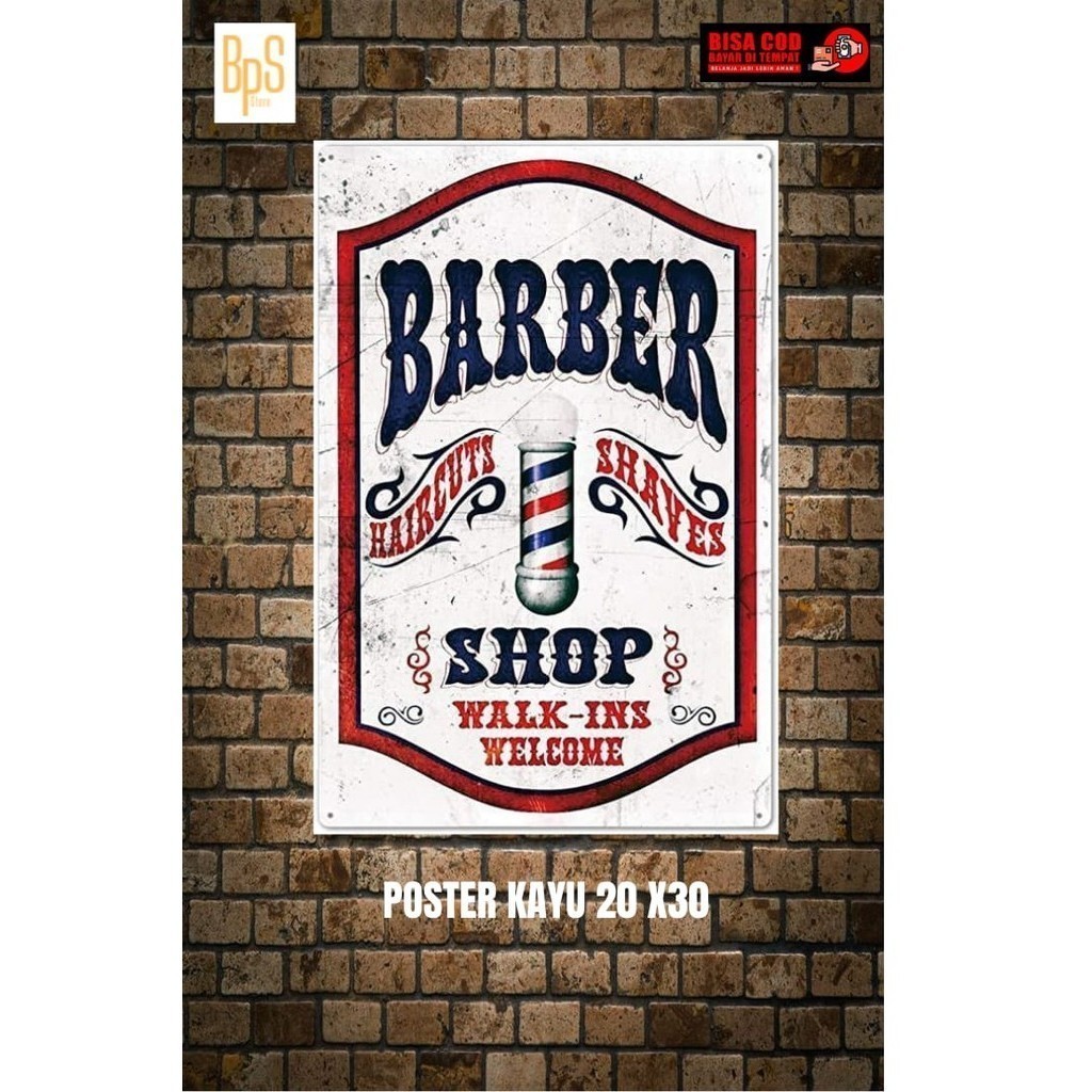 Jual Hiasan Dinding Tema Barber Shop Poster Kayu Barbershop Poster