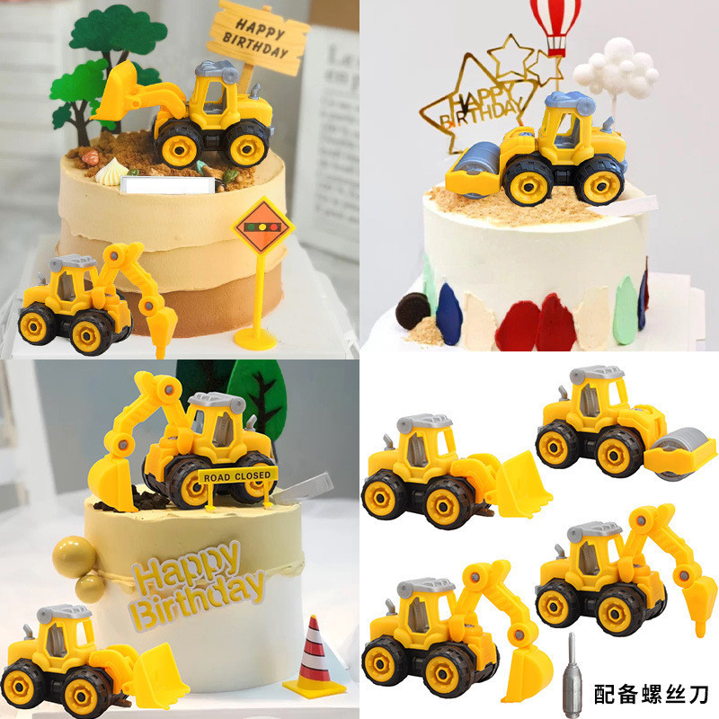 Jual Yellow Construction Car Cake Topper Hiasan Kue Motif Konstruksi