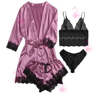 Jual Lingerie Sexy Kimono Silk Set Piyama Satin Baju Tidur Wanita