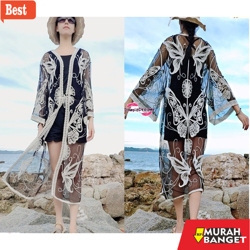 Jual Kimono Outer Cover Bikini Outer Baju Renang Motif Kupu Cardigan