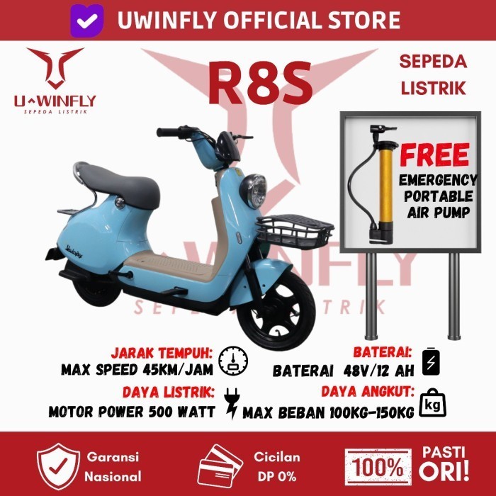 Jual SEPEDA LISTRIK UWINFLY R8S NEW Garansi Resmi Uwinfly Biru Muda