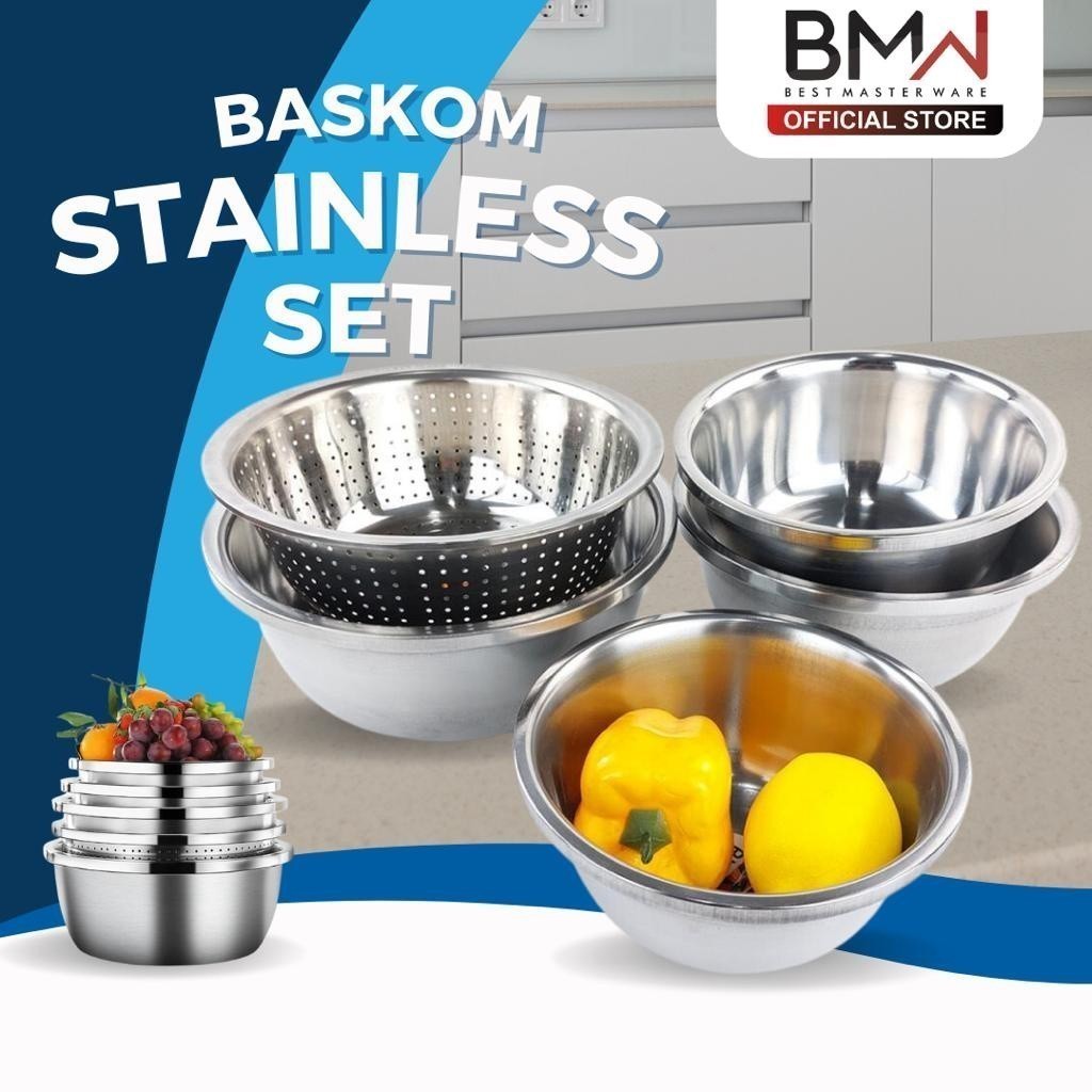 Jual BMW Kitchenware Baskom Stainless 5 In 1 Wadah Cuci Beras Buah