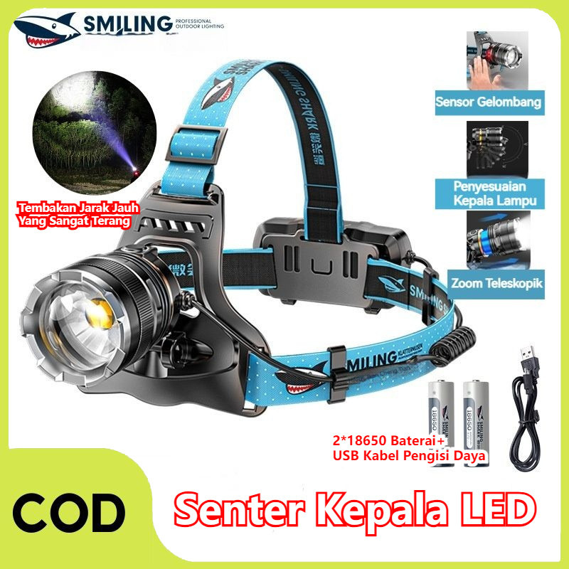 Jual CODSmiling Shark Headlamp K225B Senter Kepala LED Lampu Kepala