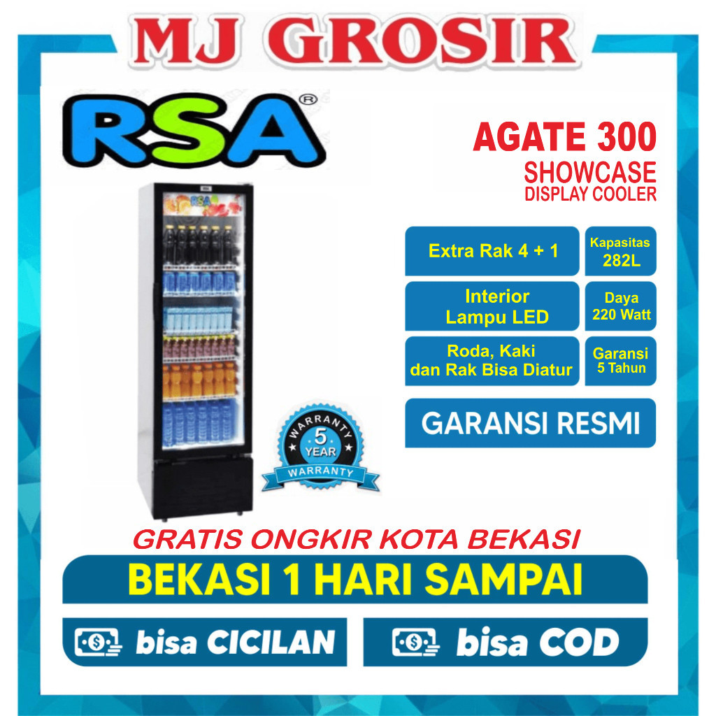 Jual SHOWCASE RSA AGATE 300 5 RAK DISPLAY COOLER KULKAS LOW WATT