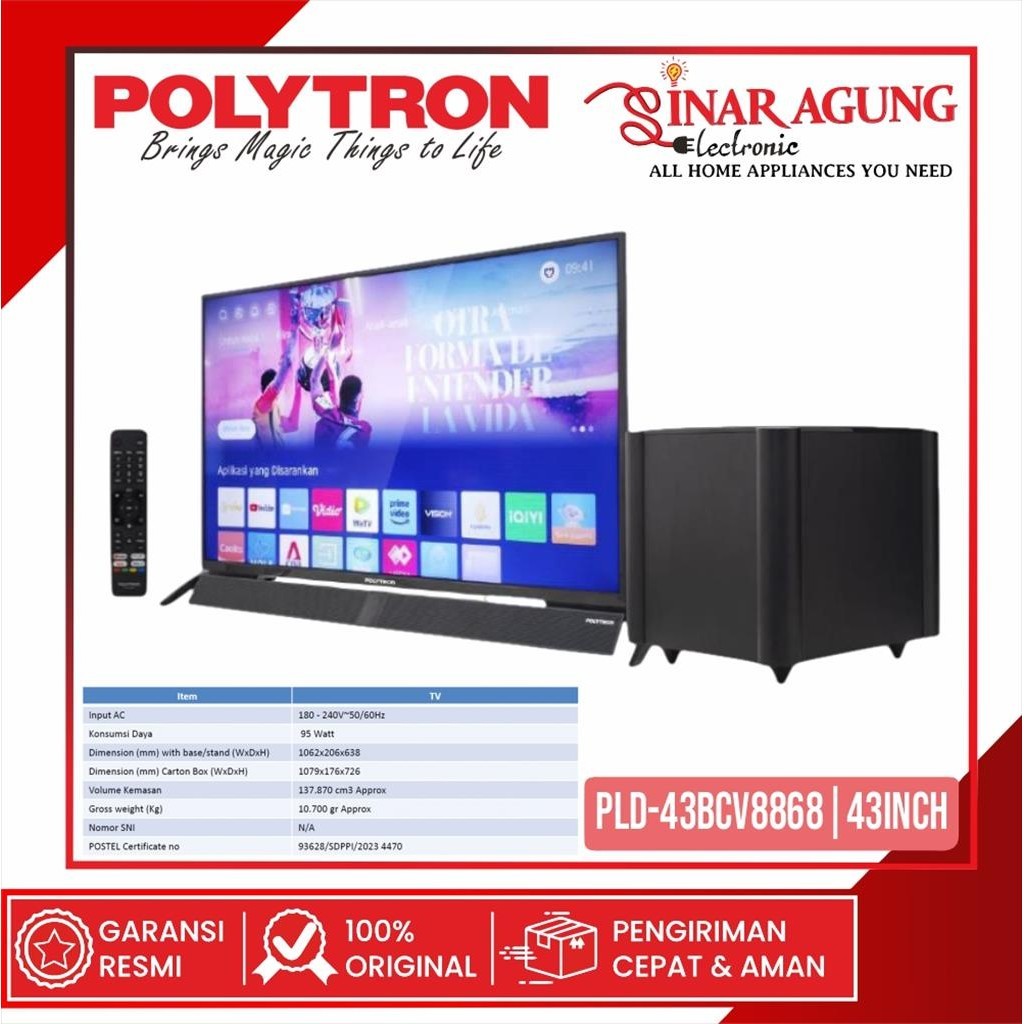 Jual POLYTRON PLD 43BCV8868 SMART TV LITE LED DIGITAL 43 INCH GARANSI