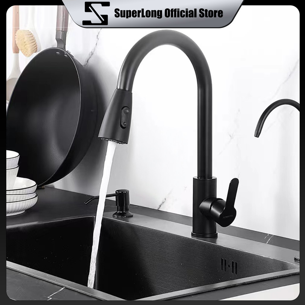 Jual Kran Mixer Sink Tarik Stainless SUS 304 Hitam Kran Cuci Piring