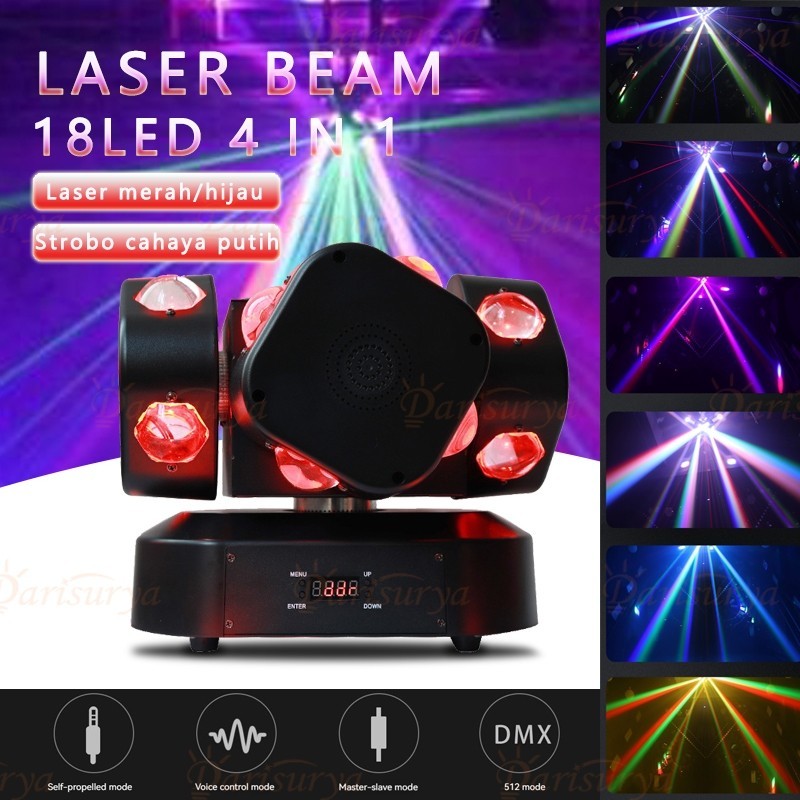 Jual Moving Head Laser Beam Lampu Disco Putar 18 LED Full Colour Plus