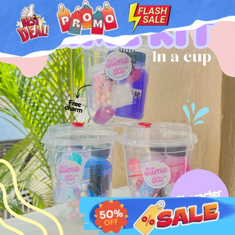 Jual Slime Kit Cup Gelas Character Series Slime Kit Bening Souvenir