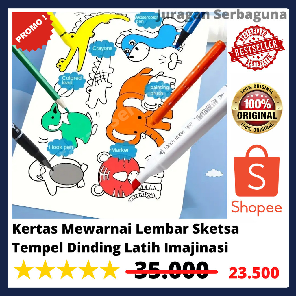 Jual Kertas Mewarnai Lembar Sketsa Tempel Dinding Latih Imajinasi