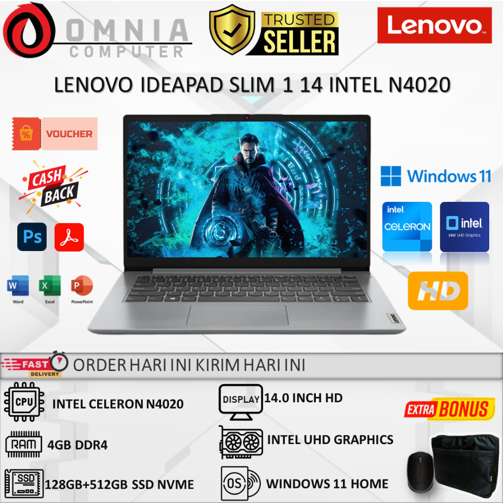 Jual Laptop Murah Lenovo Ideapad Slim 1 14 Intel N4020 4Gb Ram 512Gb