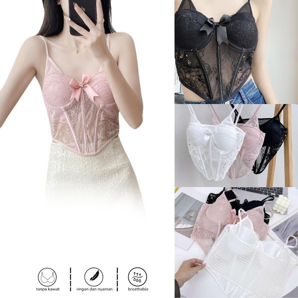 Jual Bustier Top Sexy Lingerie Brukat Star Bustier Set Sexy Corset Bra