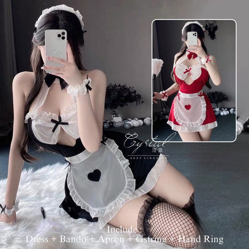 Jual MO179 Crystal ALIYA Sexy Lingerie Cosplay Maid Baju Sexy Wanita