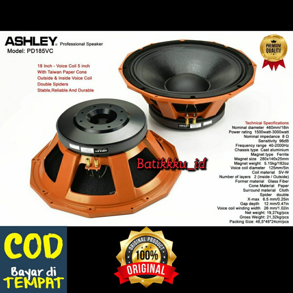 Jual Speaker Komponen ASHLEY PD185VC PD 185VC PD 185 VC ORIGINAL ORANGE