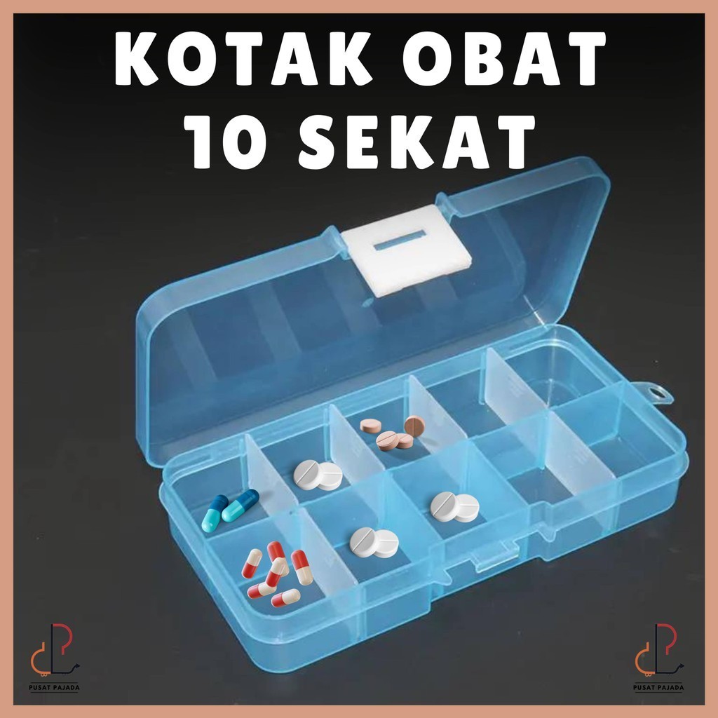 Jual Kotak Obat 10 Sekat Case Box Wadah Tempat Penyimpanan Pil Anting