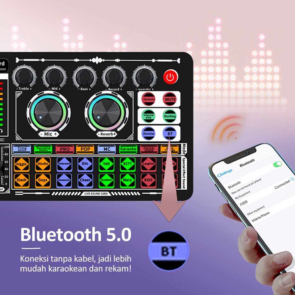 Jual Bonkyo F999 SoundCard Bluetooth Compatible External Wireless DJ