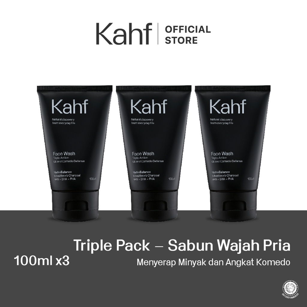 Jual Kahf Triple Action Oil And Comedo Defense Face Wash Ml Triple Pack Sabun Wajah Pria