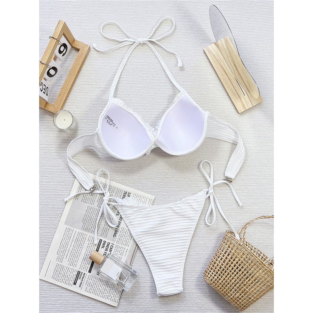 Jual New Halter Frilled Underwired Bra Cup Bikini Women Swimwear Female