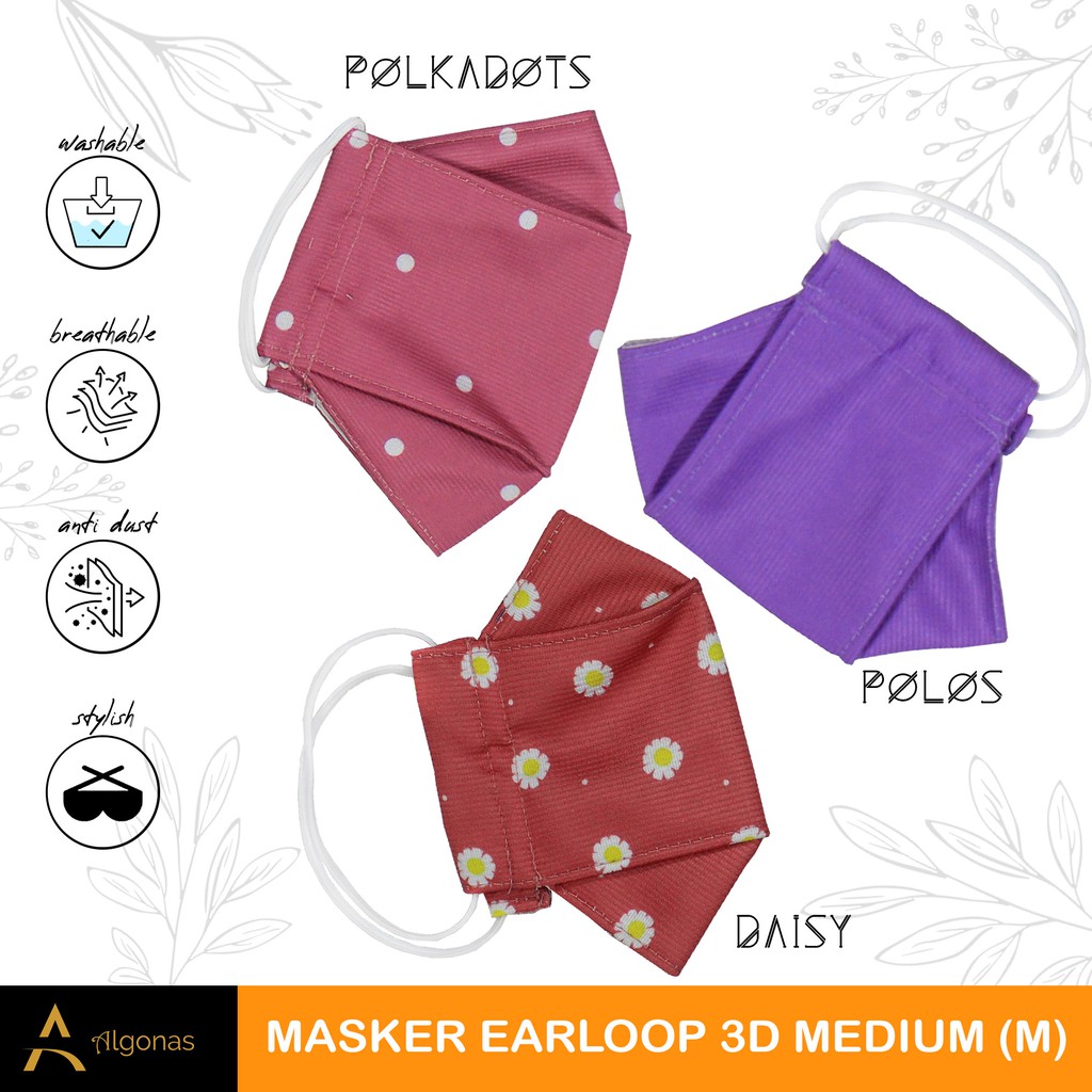 Masker Earloop 3D Medium (M) Non Medis Anti Bakteri dan Anti Air