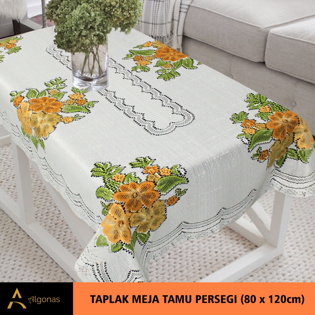 Taplak Meja Tamu Persegi Bermotif Bunga 3D
