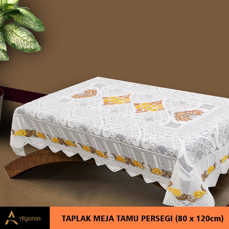 Taplak Meja Tamu Persegi Panjang Motif Pilar Warna Cream (80X120)