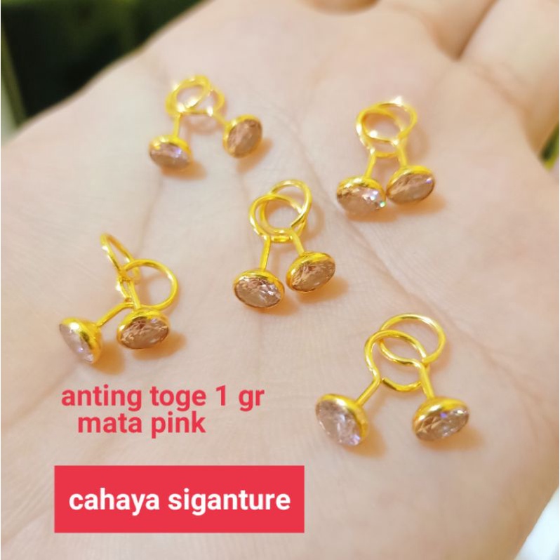 Jual ANTING TOGE MATA PINK BESAR PERAK 925 LAPIS MAS | Shopee Indonesia