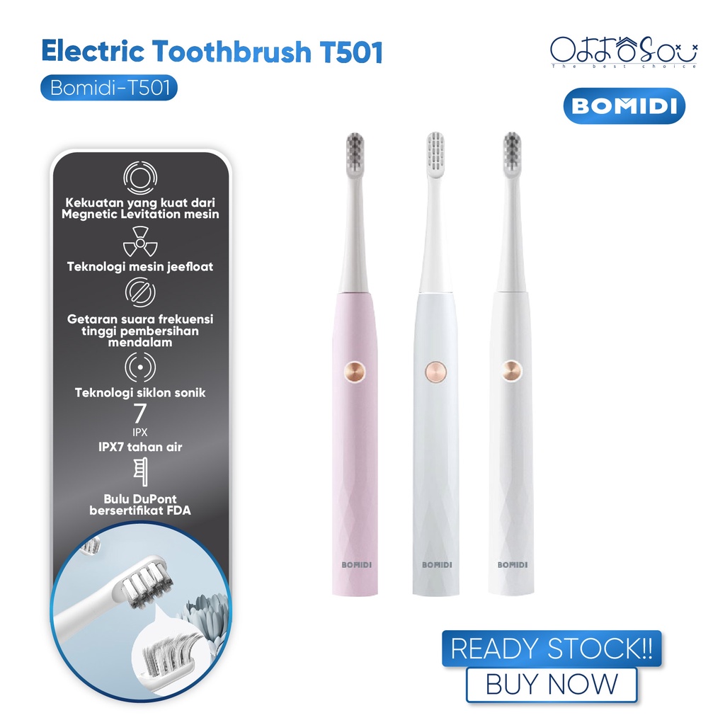 Jual BOMIDI T501 Sikat Gigi elektrik Listrik Ultrasonic Soft Bristle ...