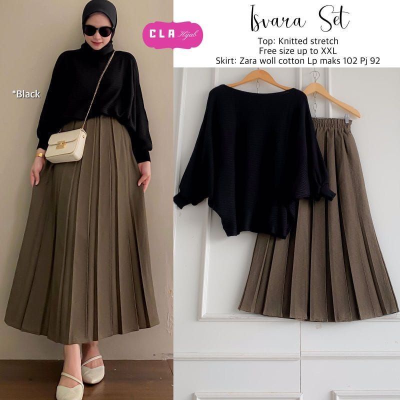 Jual Cod Isvara Set Zara Woll Cotton Setelan Wanita Hijab Rok