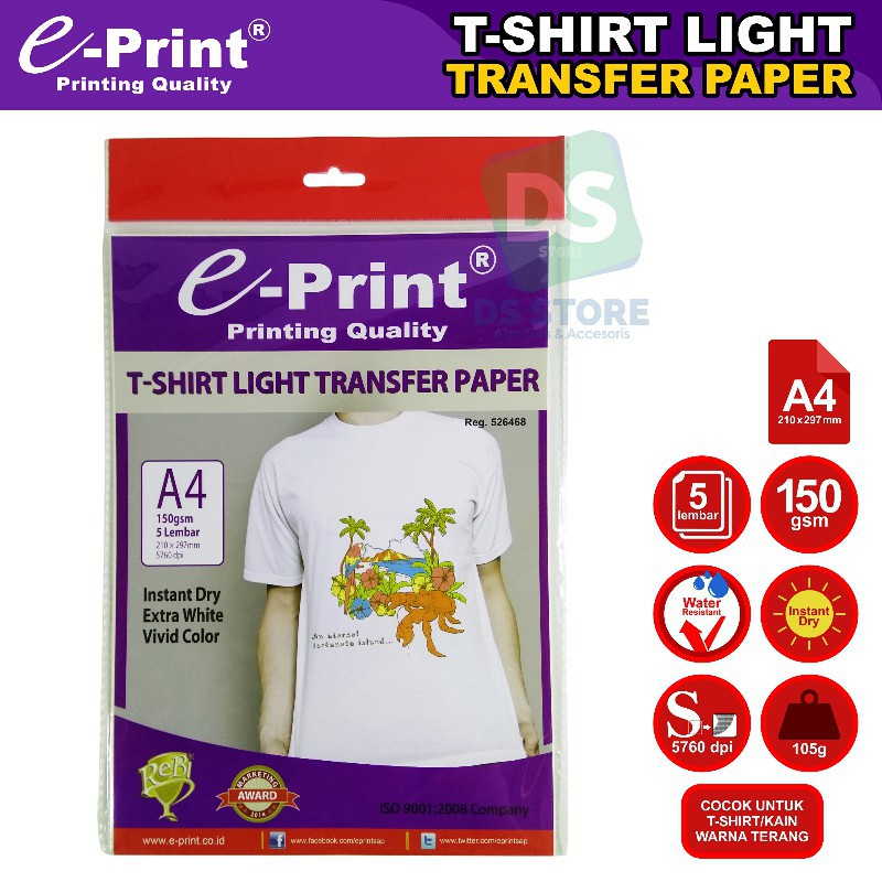 Jual Kertas T-Shirt Transfer Paper Light A4 150gsm E-PRINT