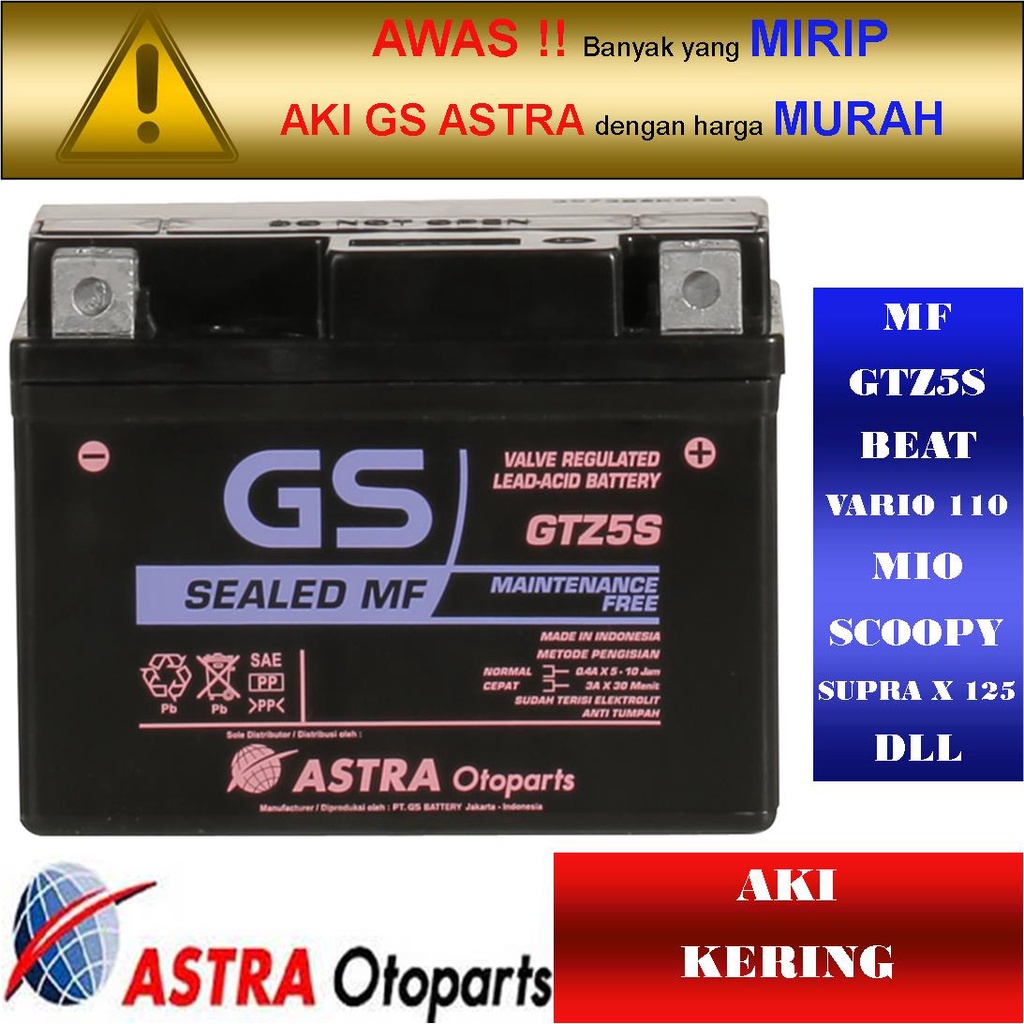 Jual Aki Motor Honda Beat GTZ5S GS Accu Kering | Shopee Indonesia