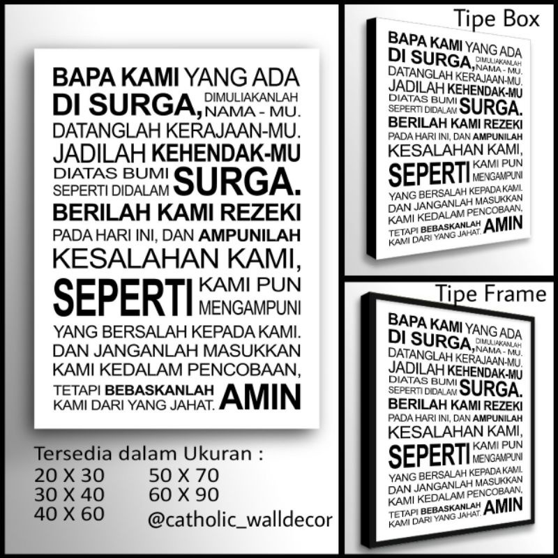 Jual Hiasan dinding Poster Kayu premium Doa Bapa kami Indonesia Inggris ...