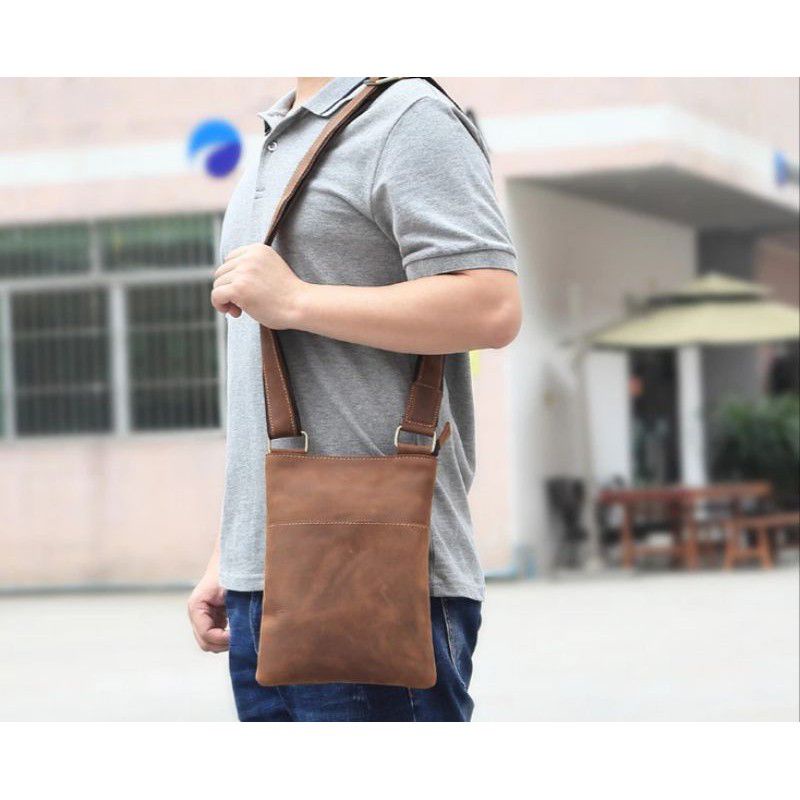 Jual ( 4 PILIHAN WARNA ) Tas Selempang Kulit Asli - Tas Pria Sling Bag