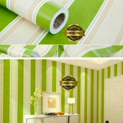 Jual Harga Spesial Wallpaper Dinding Motif Salur Hijau Garis Hijau