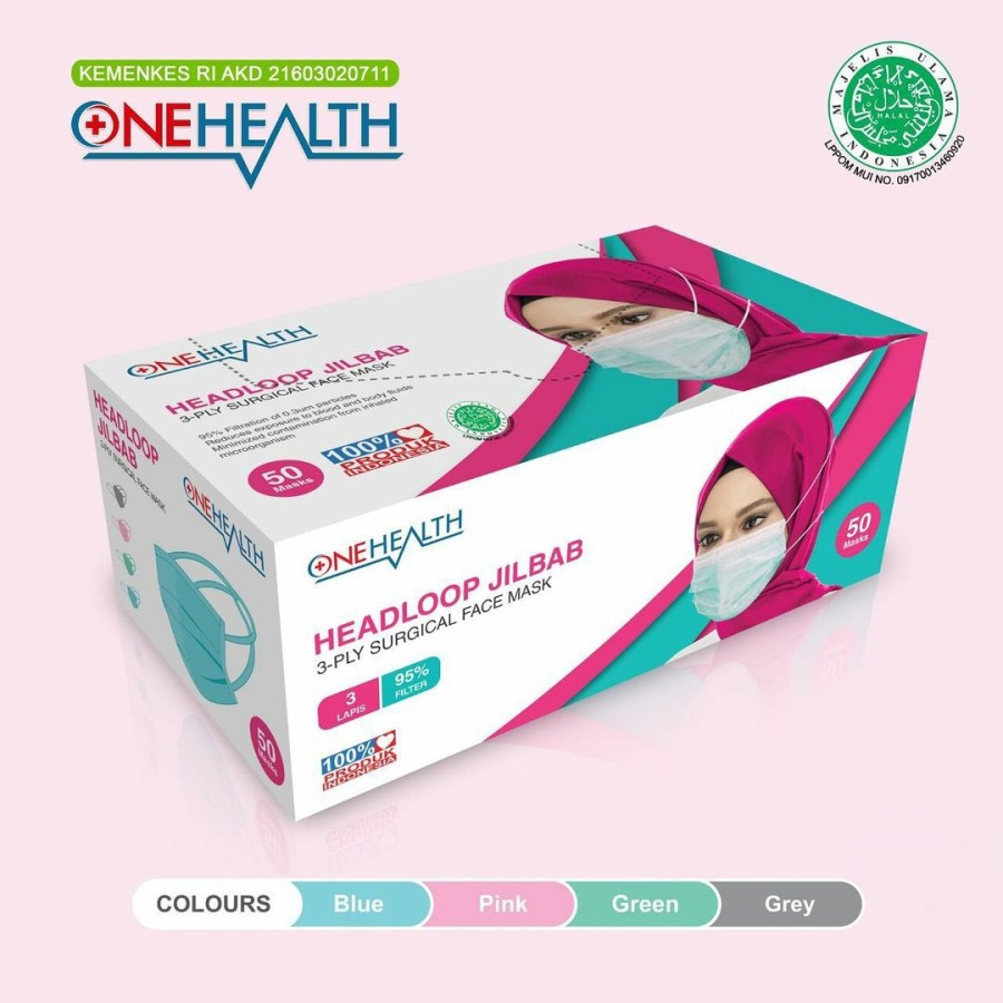 Jual MASKER ONEHEALTH 3 PLY HIJAB MEDIS (3 PLY SURGICAL FACE MASK ...