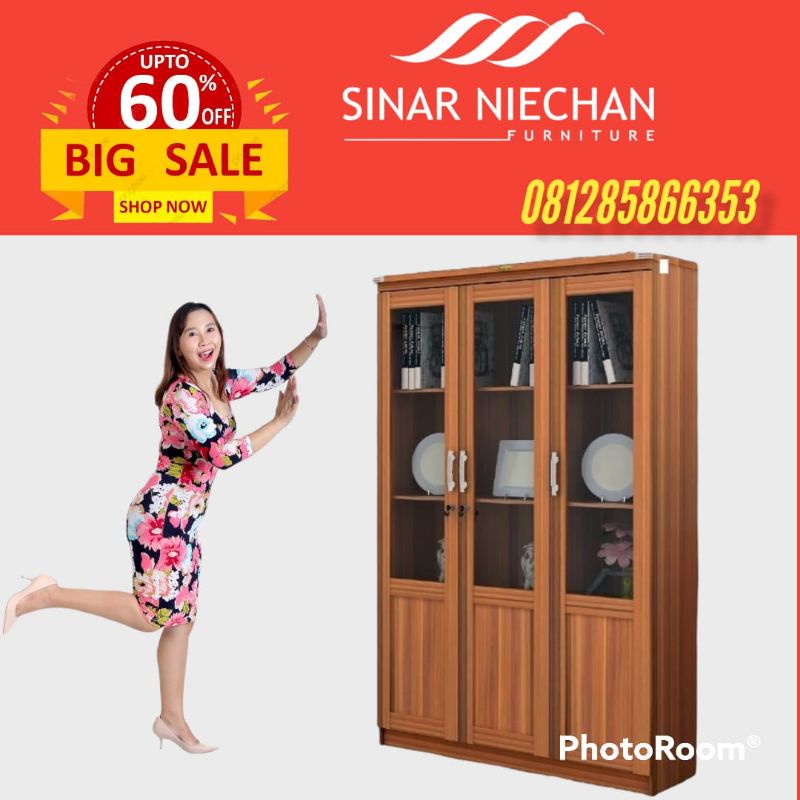 Jual LEMARI BUKU 3 PINTU KACA | Shopee Indonesia