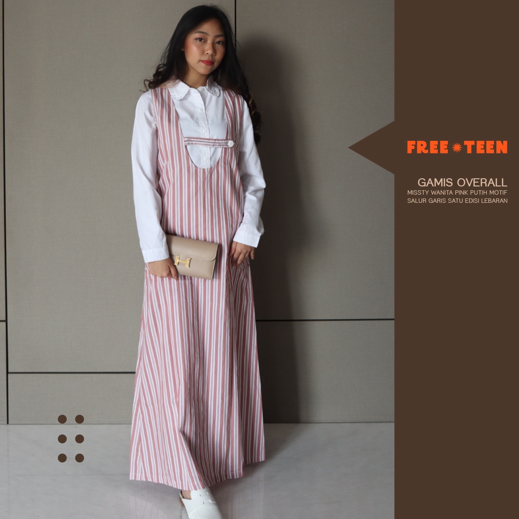 Jual Gamis Overall Missty Freeteen Wanita Pink Putih Motif Salur Garis ...